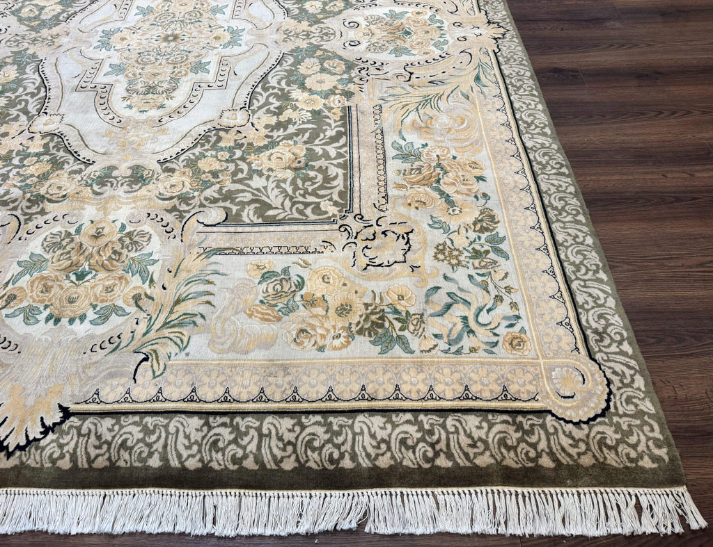 Aubusson Rug 8x10, Very Fine 225 KPSI, Floral, French European Design, Pakistani Carpet