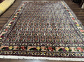 Persian Kurdish Rug 8x11, Repeated Allover Boteh Paisley Design, Bird Pictorials, Rare Antique Sannadaji Carpet