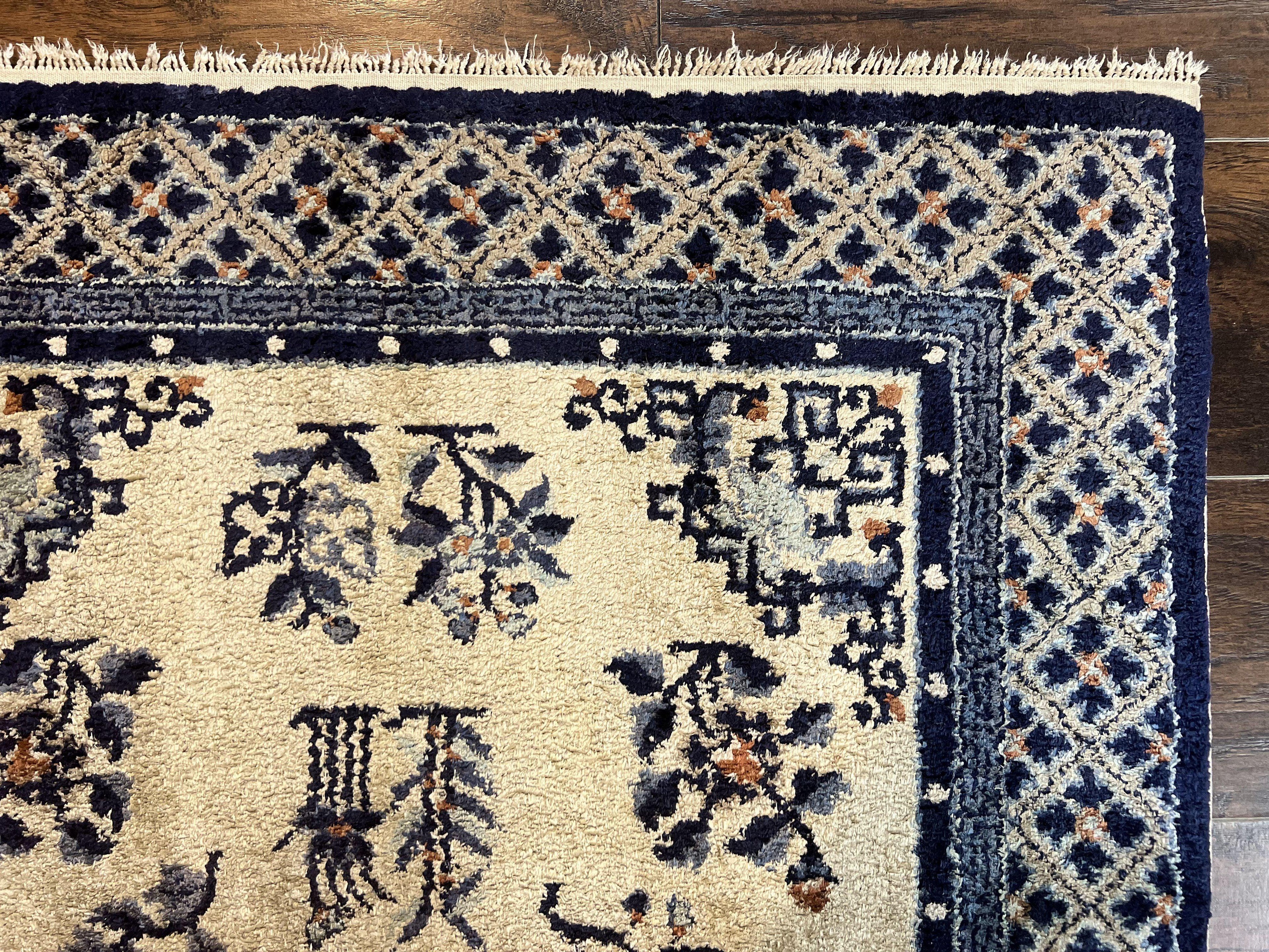 Silk Chinese Rug 3x5, Vintage Handmade Peking Carpet, Asian Oriental Art Deco Rug