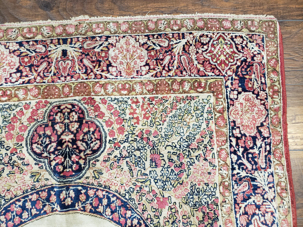 Antique Persian Kerman Lavar Rug 4.4 x 7.5, Highly Collectible Rare, 1880s Rug, Millefleurs, Cows, Wool Hand Knotted, Pictorial