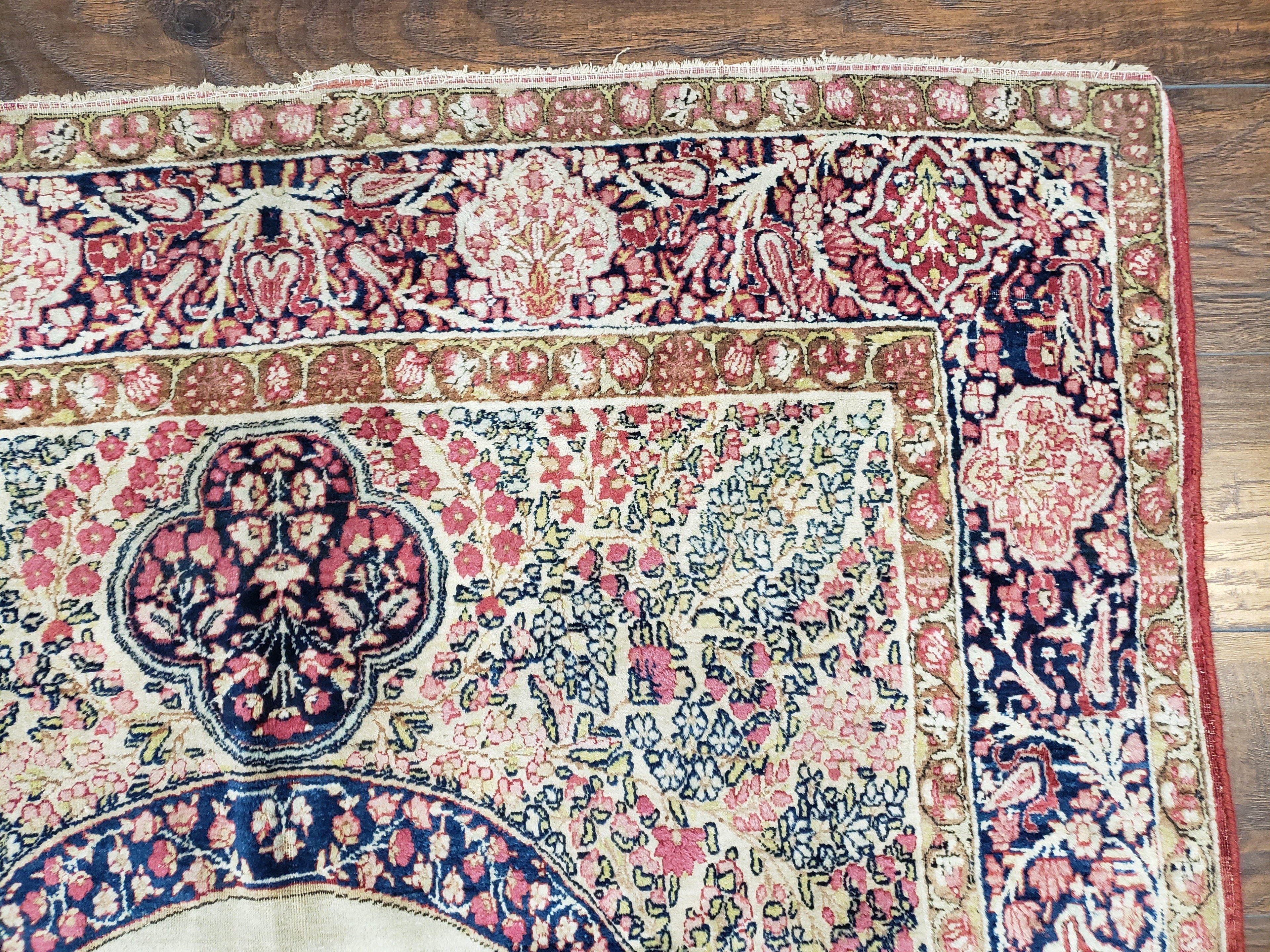 Antique Persian Kerman Lavar Rug 4.4 x 7.5, Highly Collectible Rare, 1880s Rug, Millefleurs, Cows, Wool Hand Knotted, Pictorial