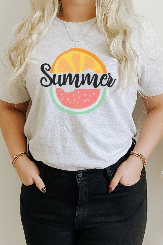 Summer Fruit Slices Watermelon Orange Graphic Tee T-Shirt