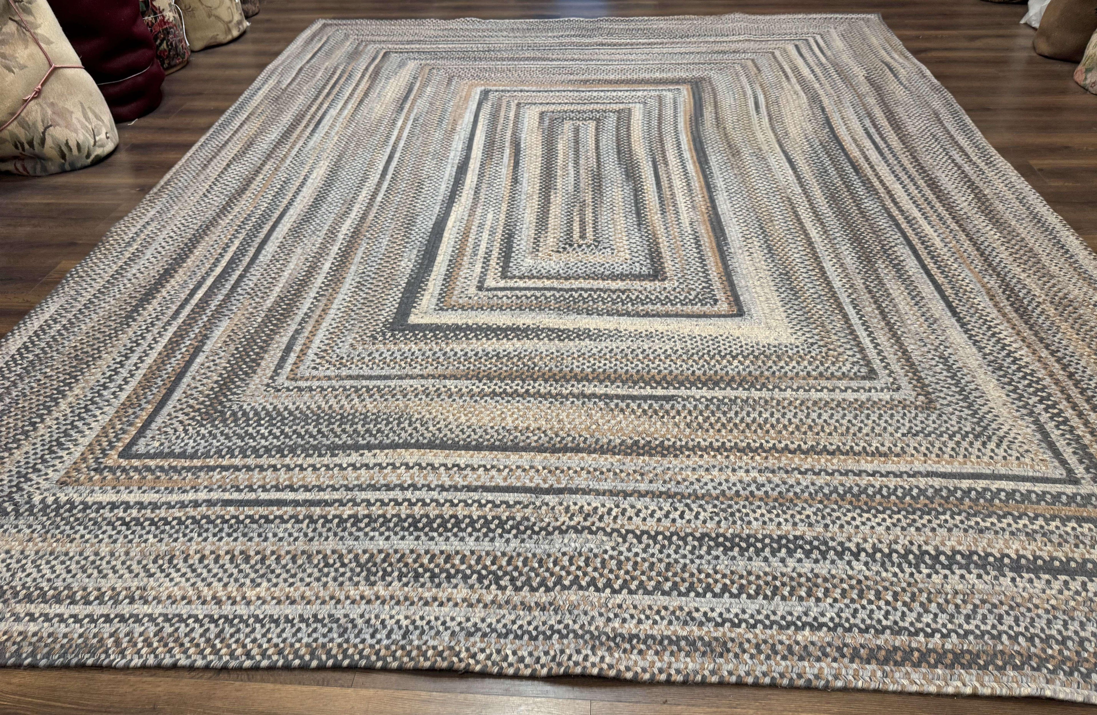 Large American Braided Rug 10x13, Multicolor, Vintage Braided Carpet, Rare Size