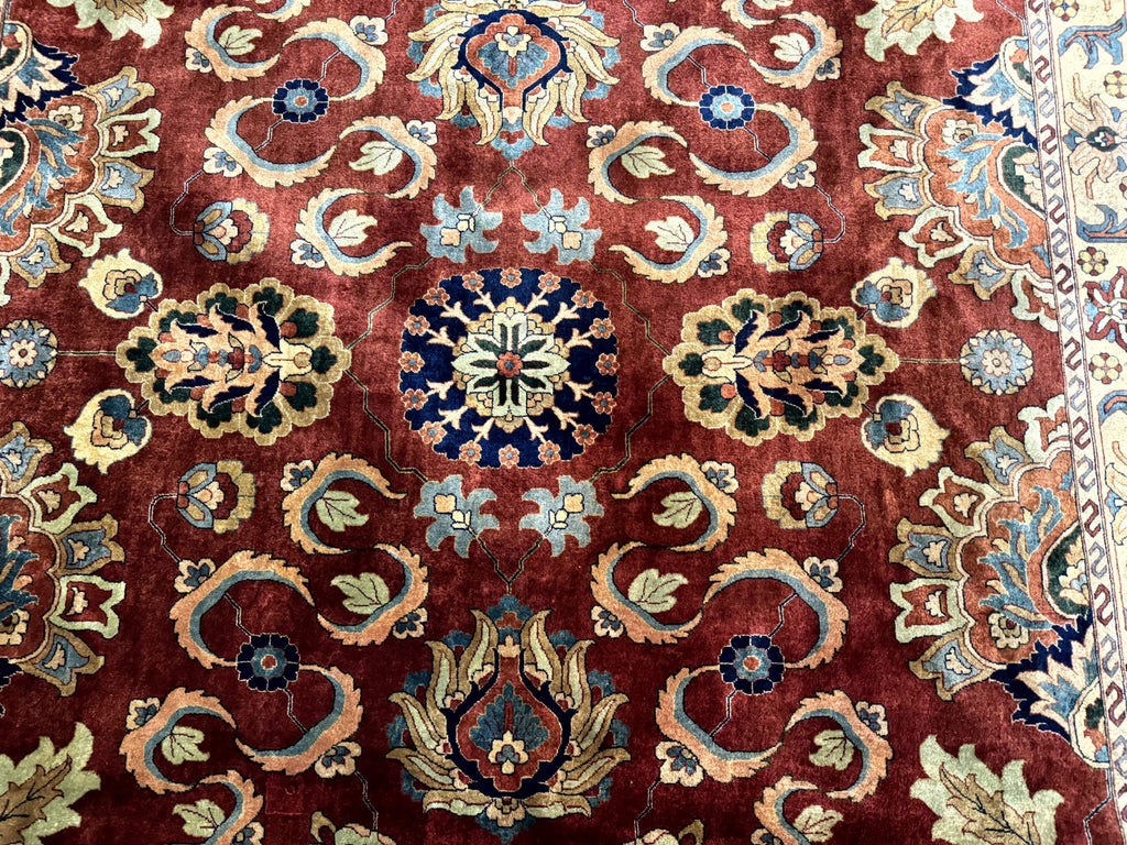 Palace Size Indo Persian Rug 12x15, Sultanabad Mahal Carpet, Red Navy Blue, Fine 210 KPSI