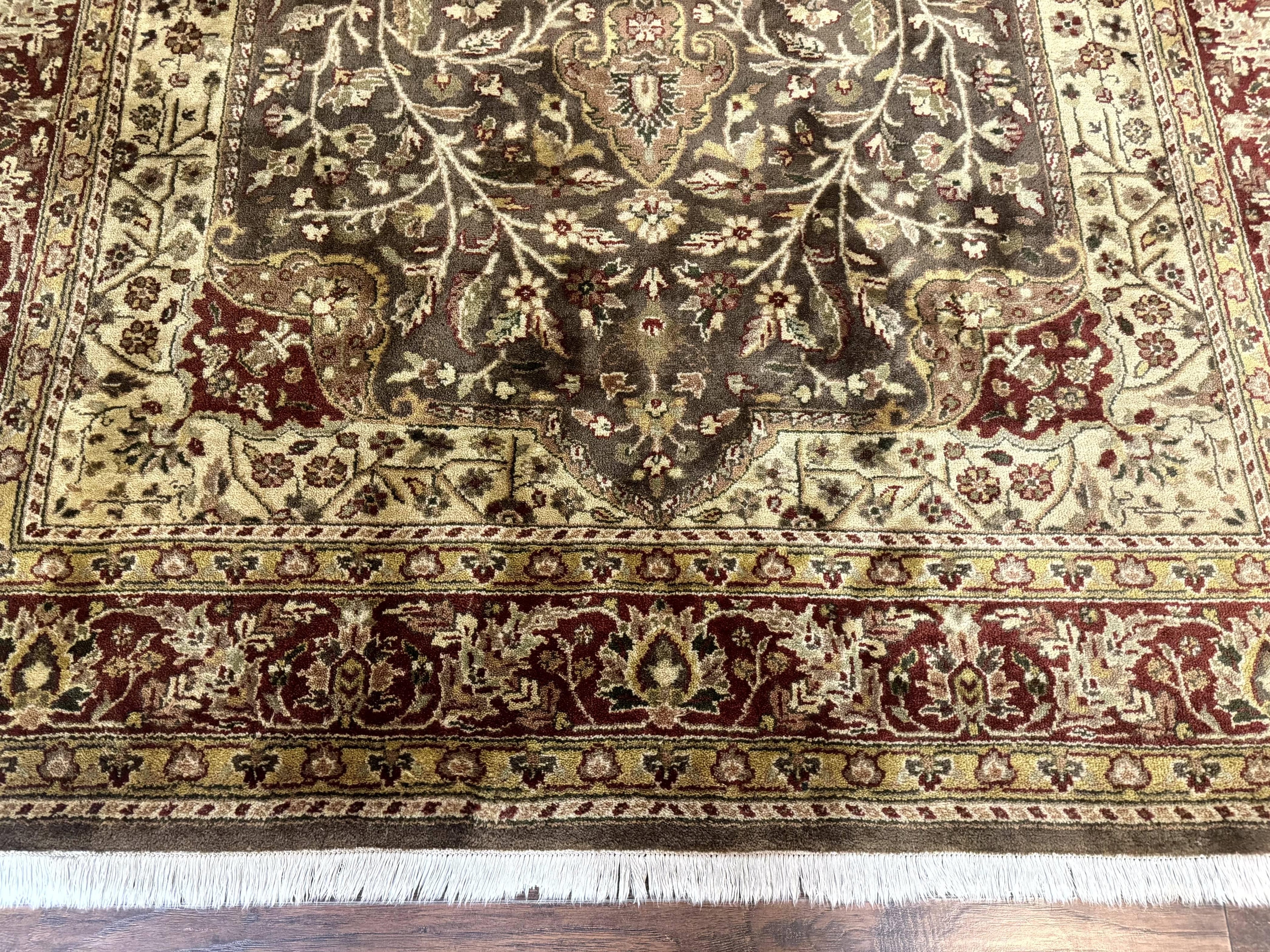 Indo Persian Rug 6x9, Wool Handmade Vintage Rug, Floral Cross Pattern