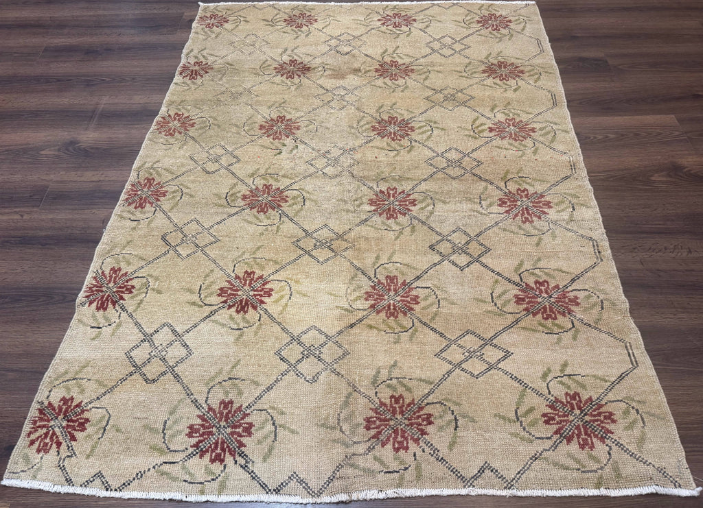 Turkish Rug 5x6, Oushak Carpet, Beige