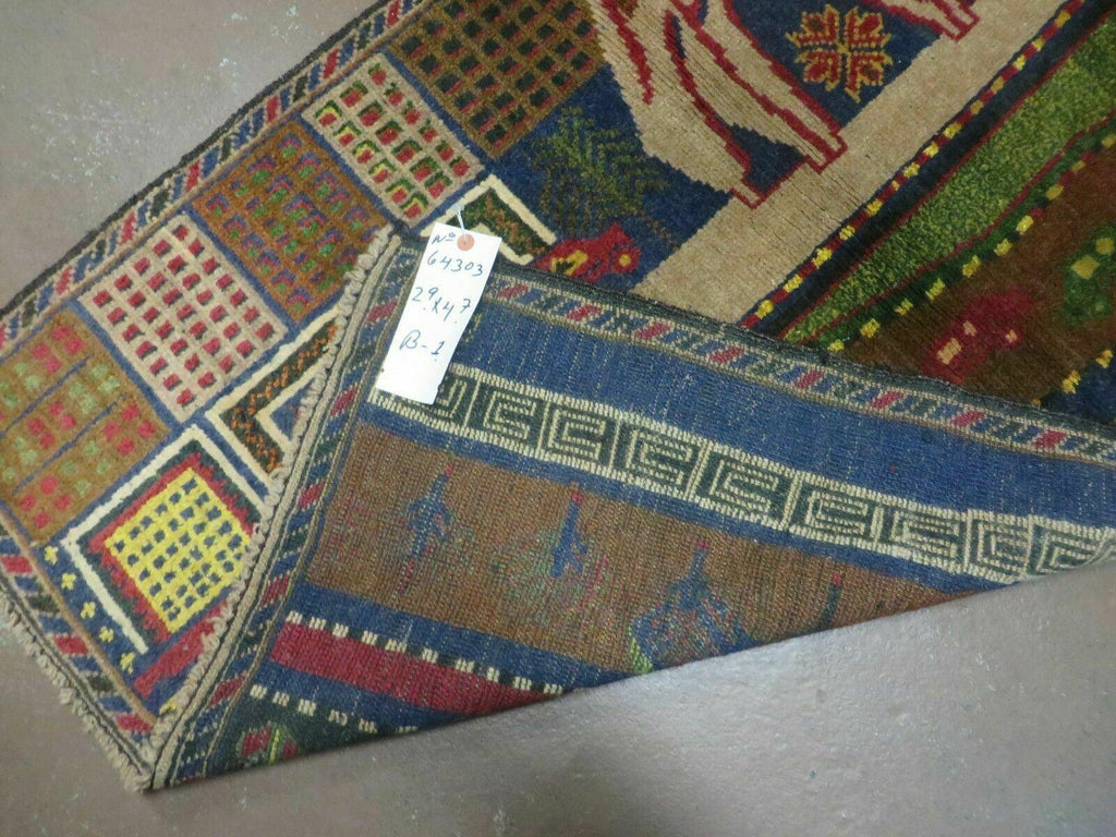 3' X 5' New Vintage Handmade Afghan Balouch Tribal Wool Pictorial Rug # 303