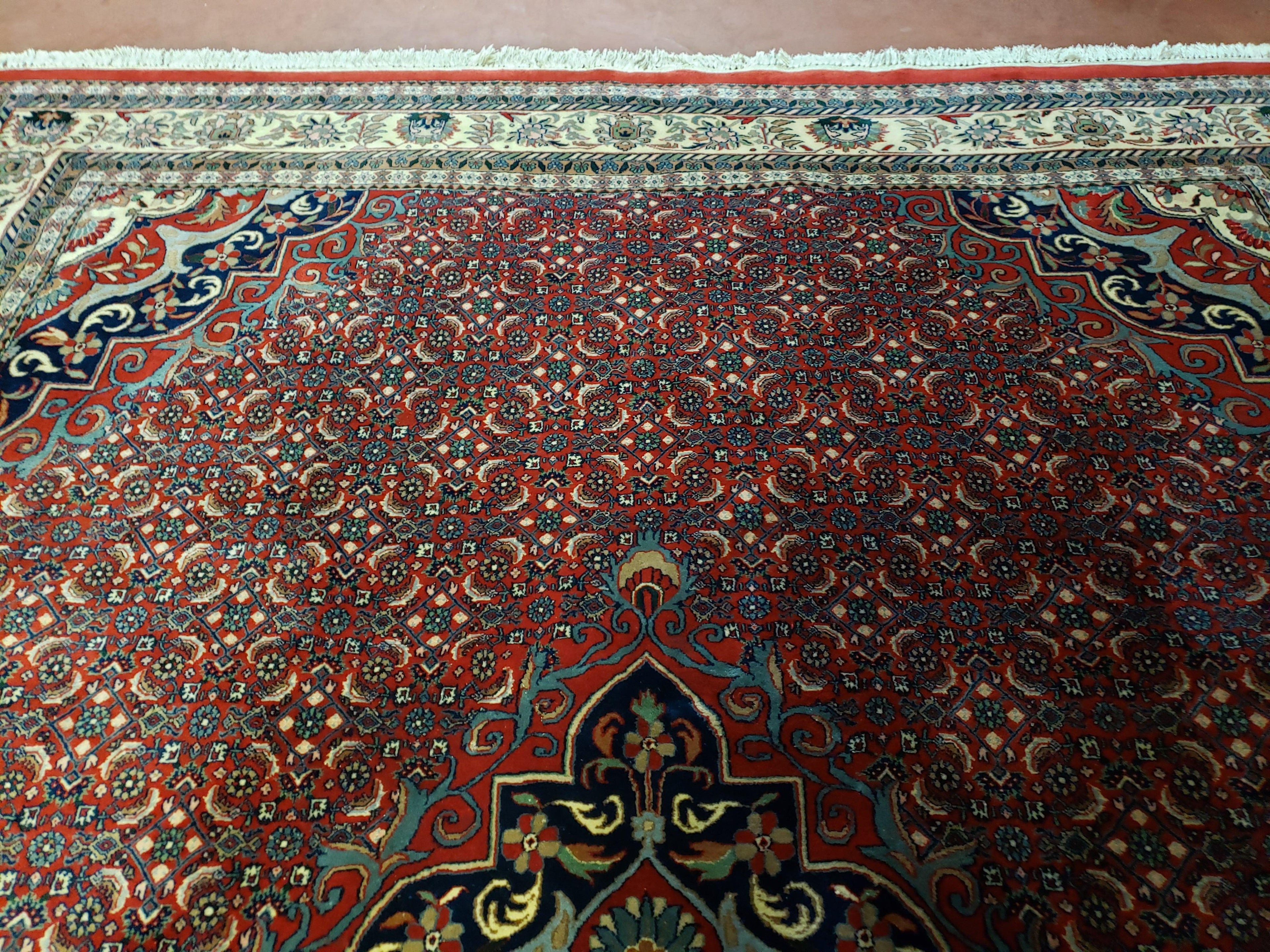 Indian Rug 9x12 Red Indo Bidjar Rug 9x12 Vintage Rug Allover Pattern Medallion Rug Wool Rug Nice Persian Design