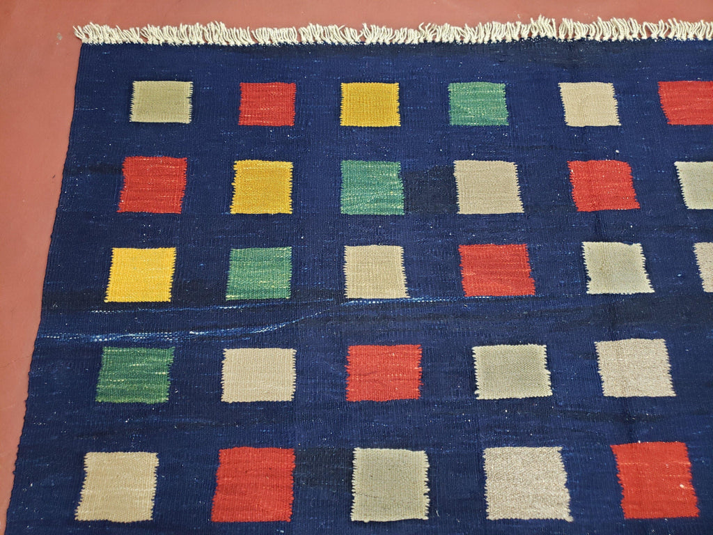 Turkish Kilim Rug 5x7 - 6x8, Checkerboard Kilim Carpet, Area Rug, New Playroom Rug, Colorful Multicolor Rug for Nursery Room, Dark Blue Red
