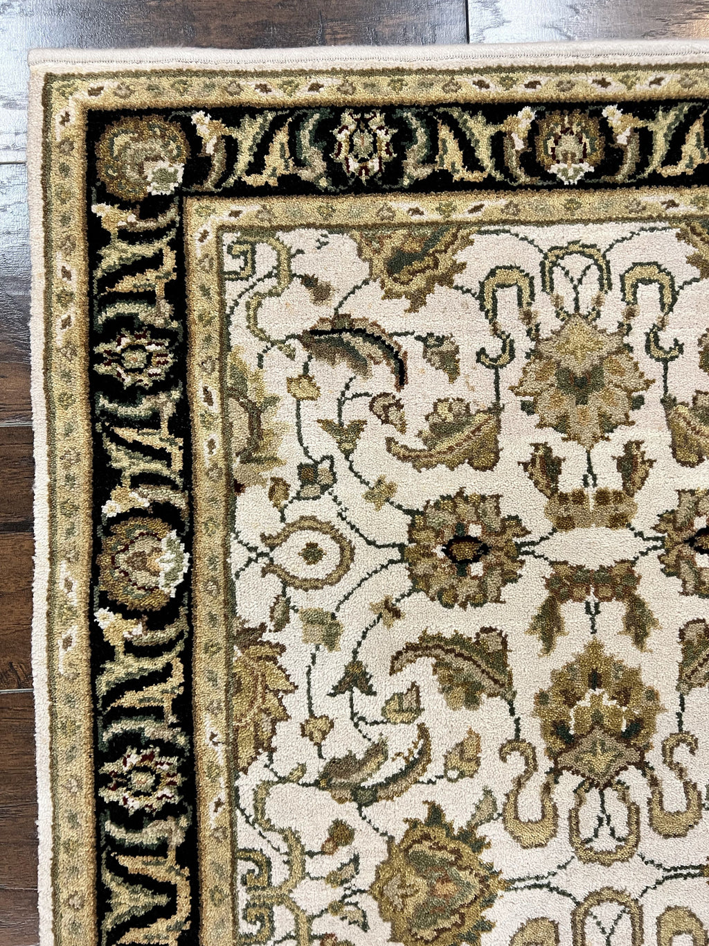 Small Indo Mahal Rug 2.5 x 4, Wool Indian Oriental Carpet, Hand Knotted Handmade Vintage Traditional Rug, Beige Tan Black