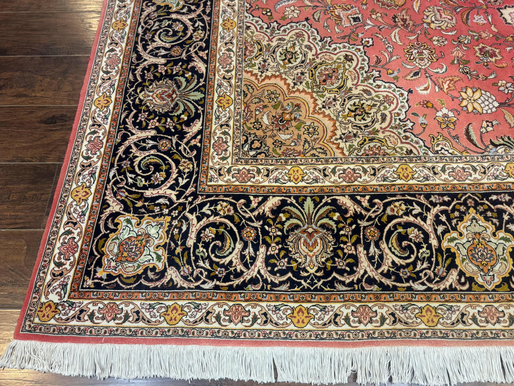 Persian Tabriz Rug 10x13 – Floral Medallion & Birds, Wool & Silk, 330 KPSI