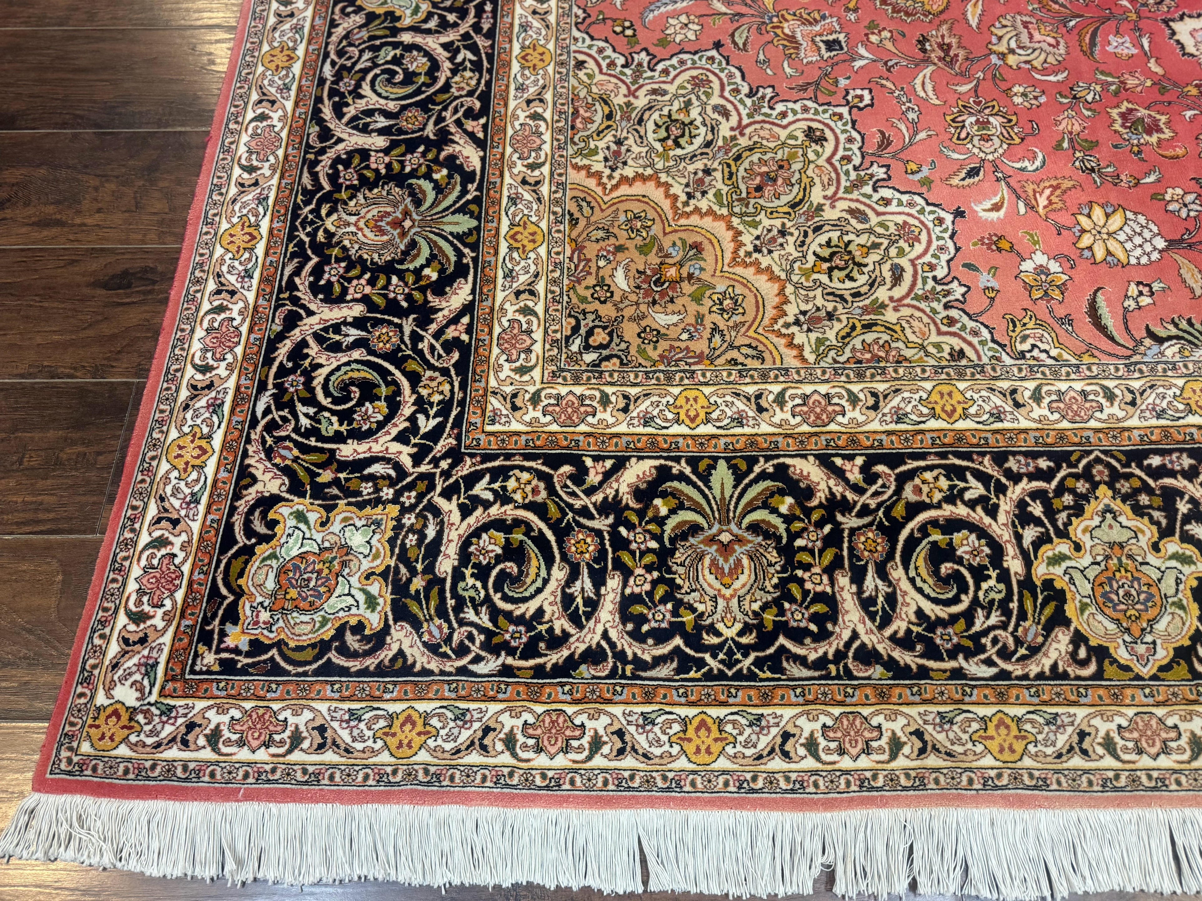 Persian Tabriz Rug 10x13 – Floral Medallion & Birds, Wool & Silk, 330 KPSI