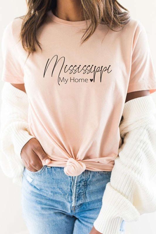Mississippi My Home Heart State Graphic Tee T-Shirt