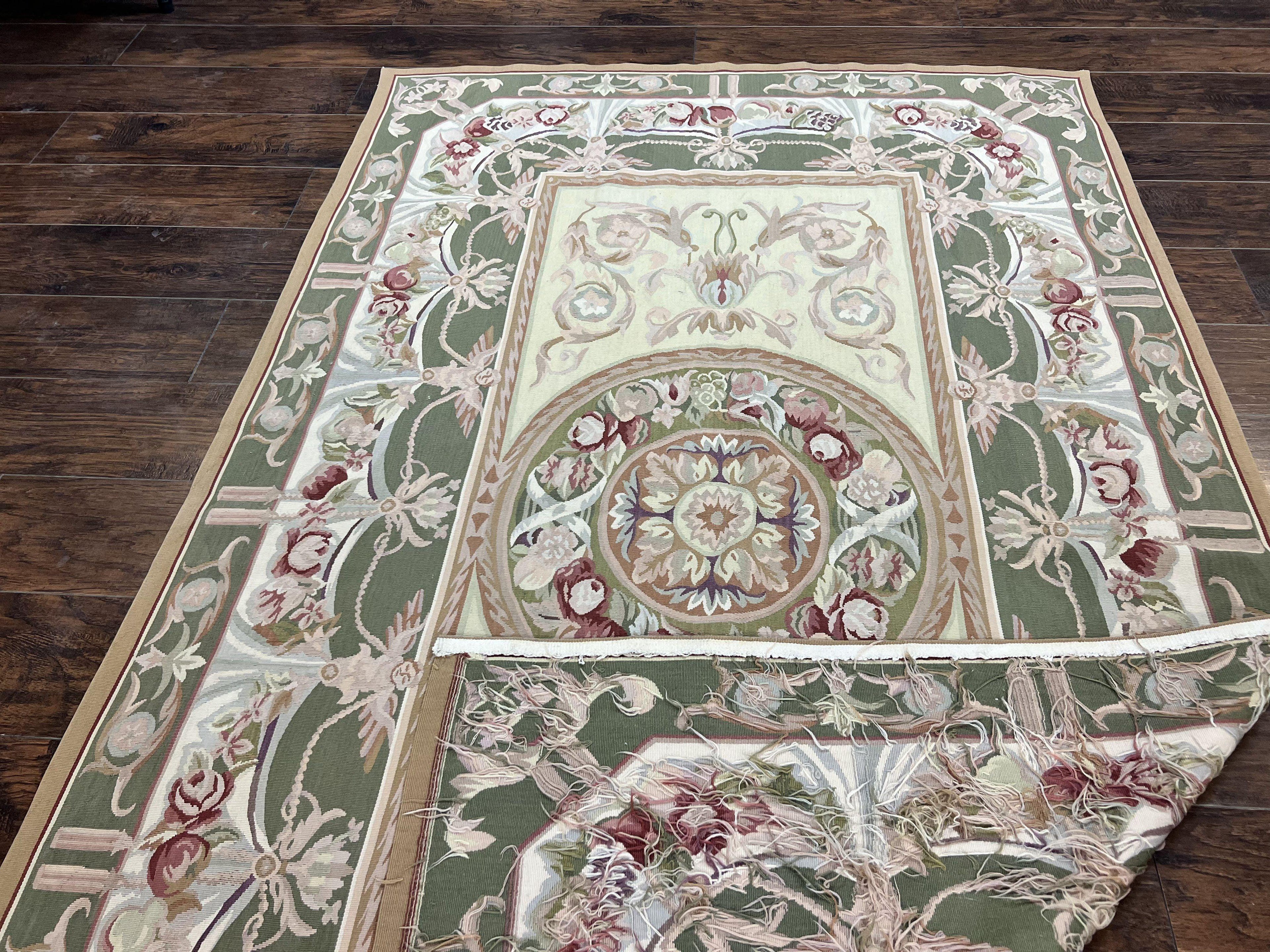 Aubusson Rug 5x8, Wool Handmade Vintage Carpet, Angel Motifs, Flatweave Rug 5 x 8, Medium Sized, European Design