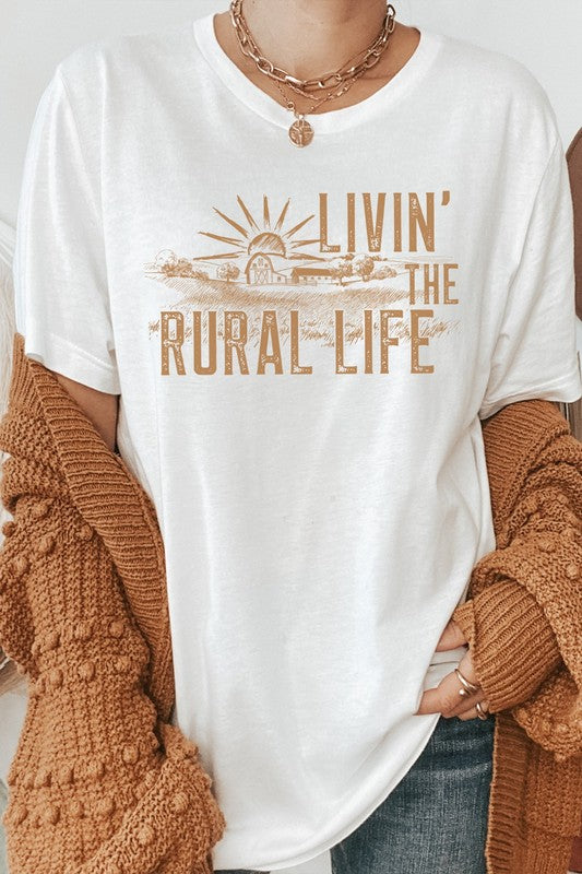 Livin The Rural Life Western Farm Graphic Tee T-Shirt