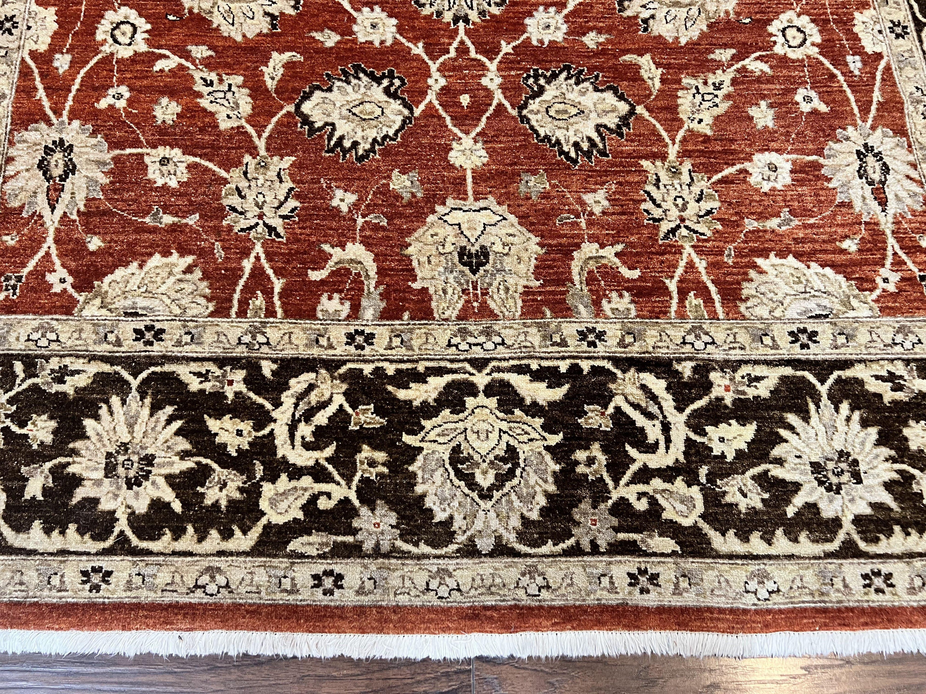 Pakistani Oriental Rug 6x9, Red, Floral Allover, Handmade Wool Rug, Peshawar Chobi Rug, Pak Persian Carpet 6 x 9