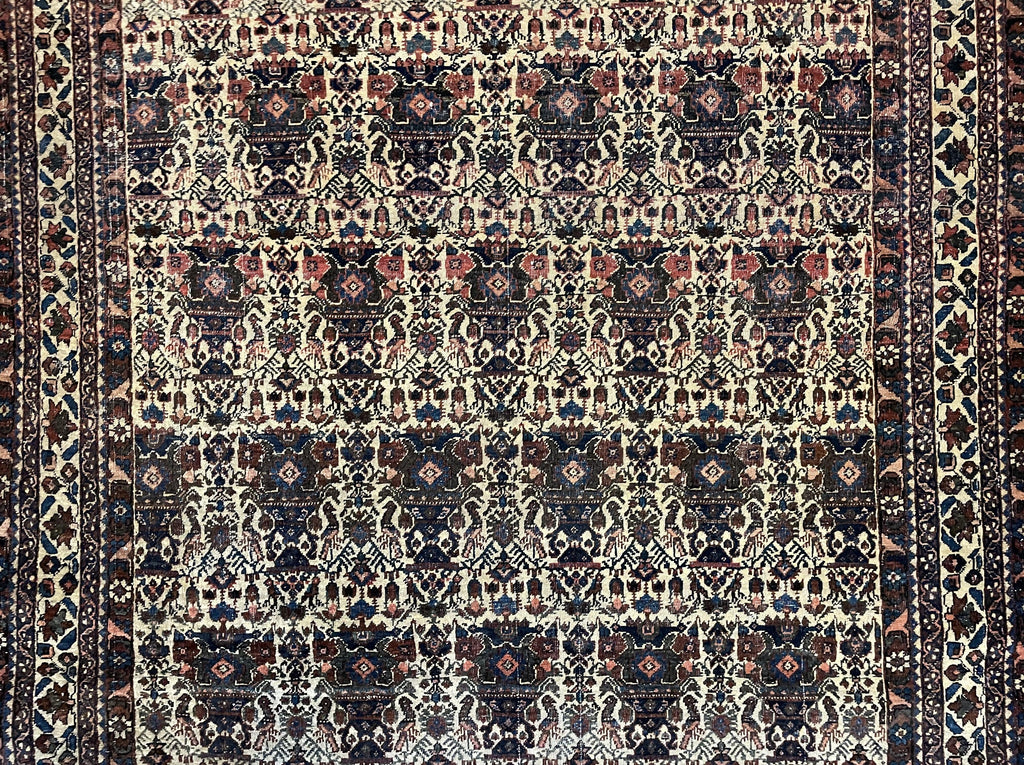 Antique Persian Afshar Rug 5x7, Wool Hand Knotted Oriental Carpet 5 x 7 ft, Repeated Motif Allover, Cream and Maroon, Tribal Rug, Medium Sized Rug,  Zil-i-Sultan Design