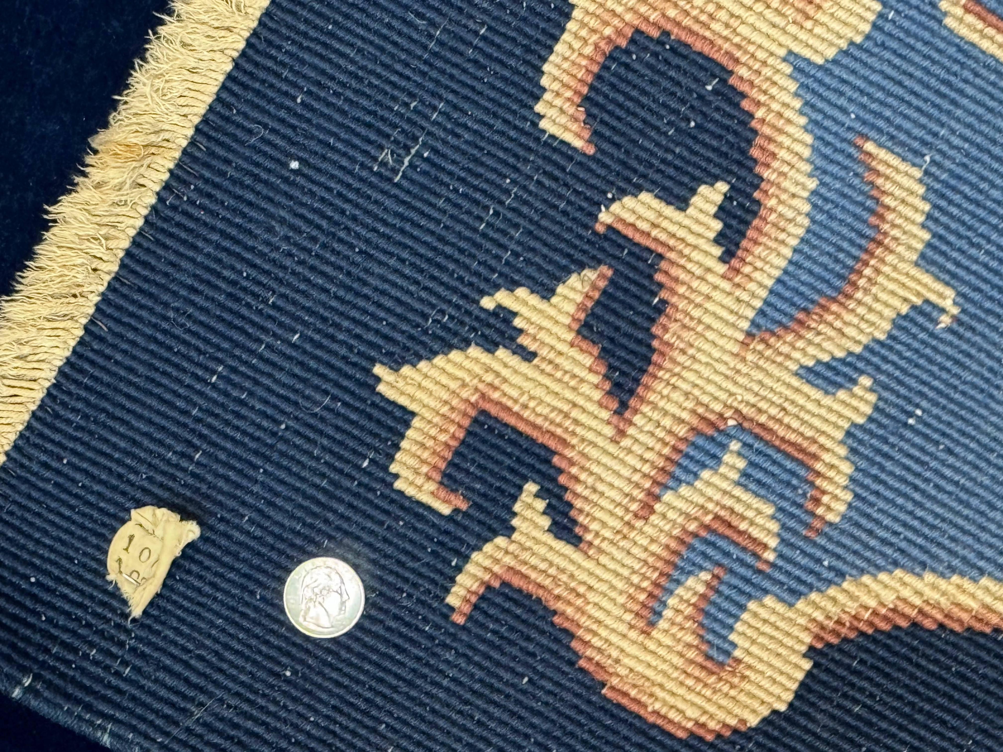 Blue Chinese Art Deco Rug 9x12, Vintage Antique Chinese Wool Rug, Chinese Fette Rug