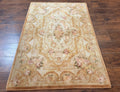 Chinese Aubusson Rug 3.6 x 5, Beige and Gold, Handmade Vintage Elegant European Design Carpet, Plush Wool, Handmade