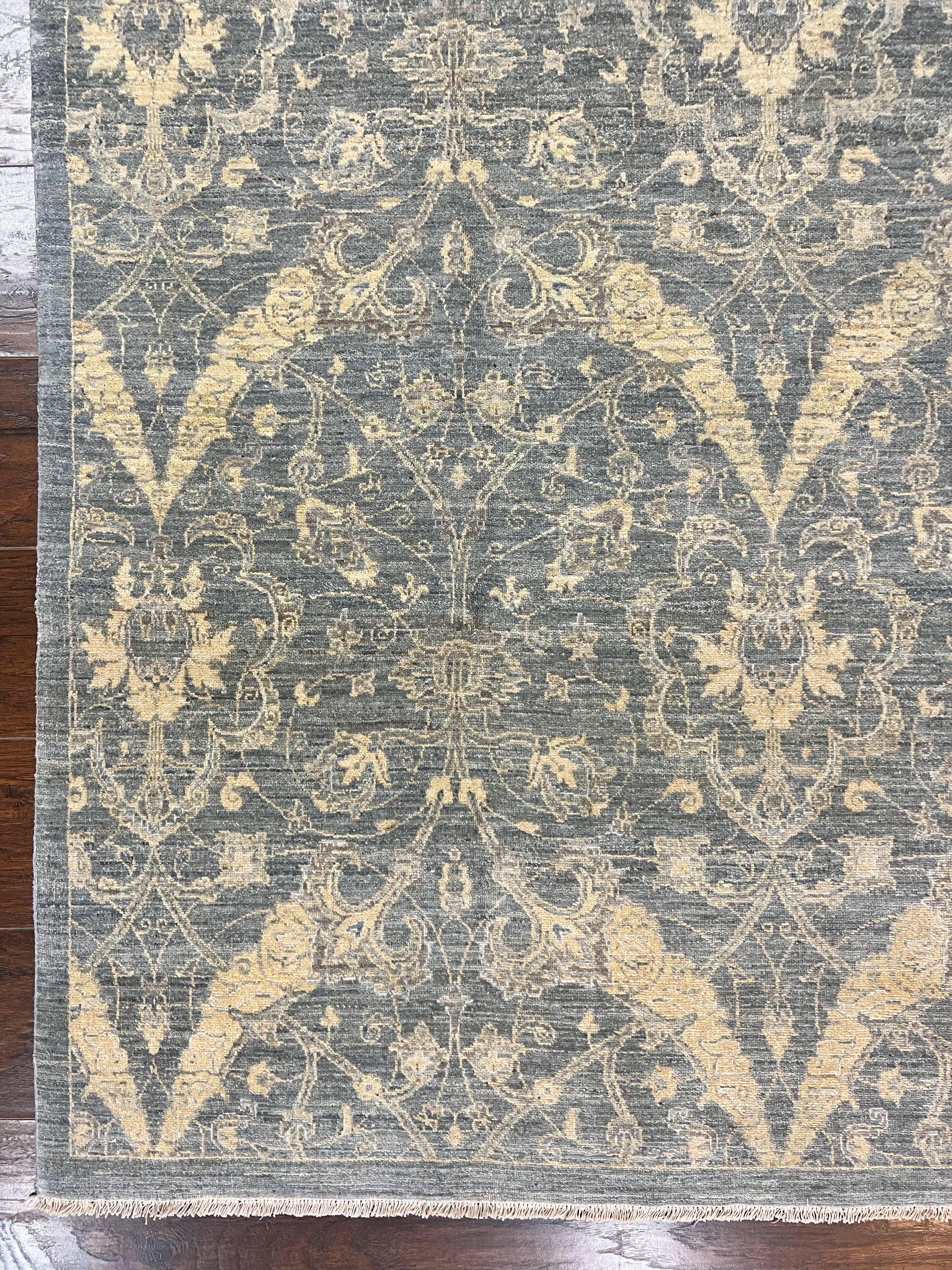 Contemporary Pakistani Rug 5 x 6.6, Handmade Floral Wool Rug, Spanish Pattern
