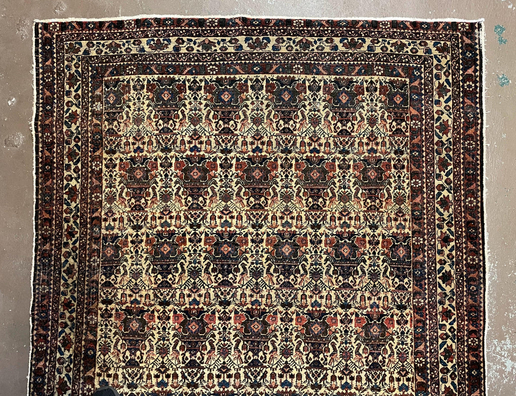 Antique Persian Afshar Rug 5x7, Wool Hand Knotted Oriental Carpet 5 x 7 ft, Repeated Motif Allover, Cream and Maroon, Tribal Rug, Medium Sized Rug,  Zil-i-Sultan Design