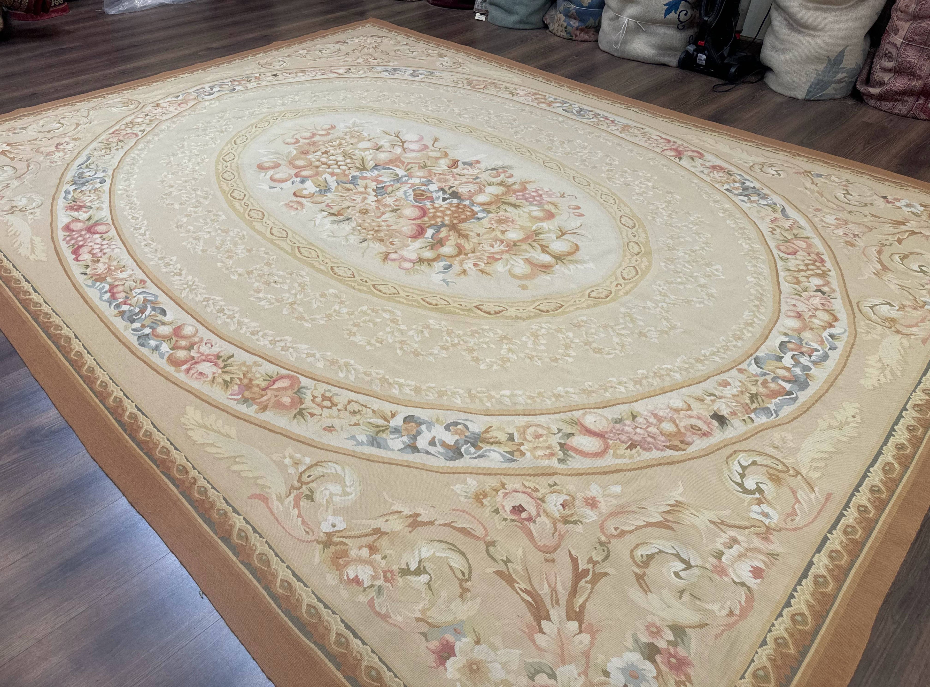 Aubusson Rug 9x12, French European Design, Floral, Elegant