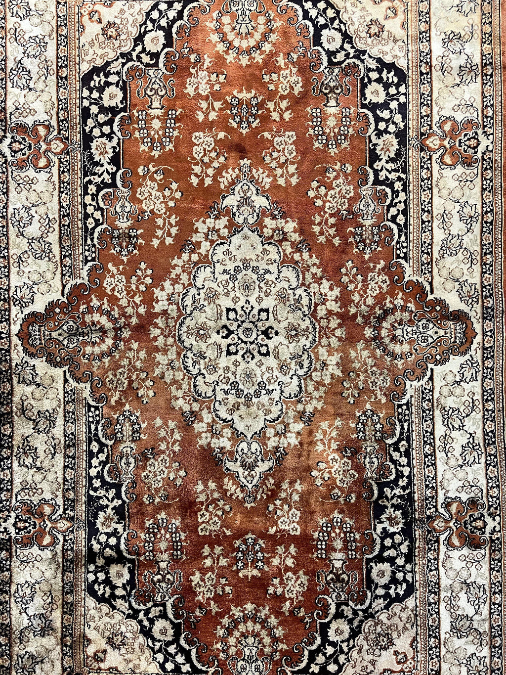 Turkish Silk Rug 3x5, Very Fine 400 KPSI, Floral Medallion, Hand Knotted