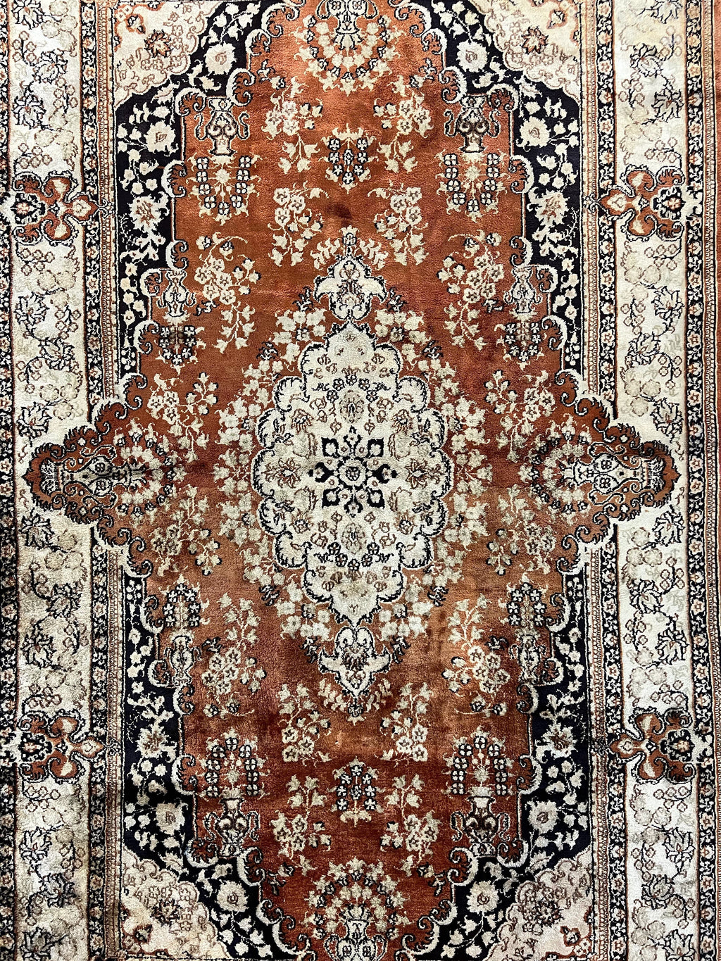 Turkish Silk Rug 3x5, Very Fine 400 KPSI, Floral Medallion, Hand Knotted