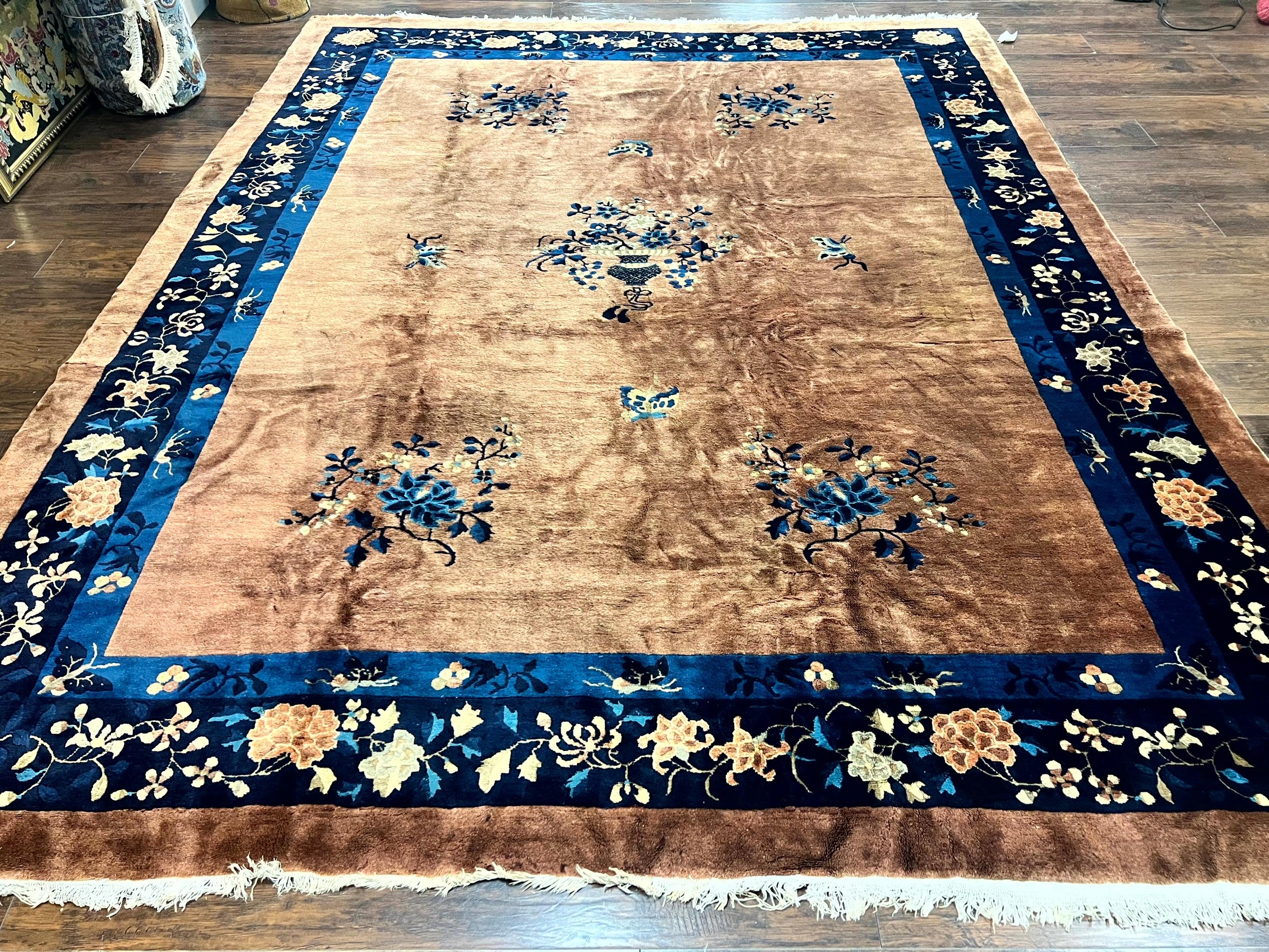 Antique Chinese Wool Rug 9x12, Large Peking Carpet, Handmade, Nichols Rug