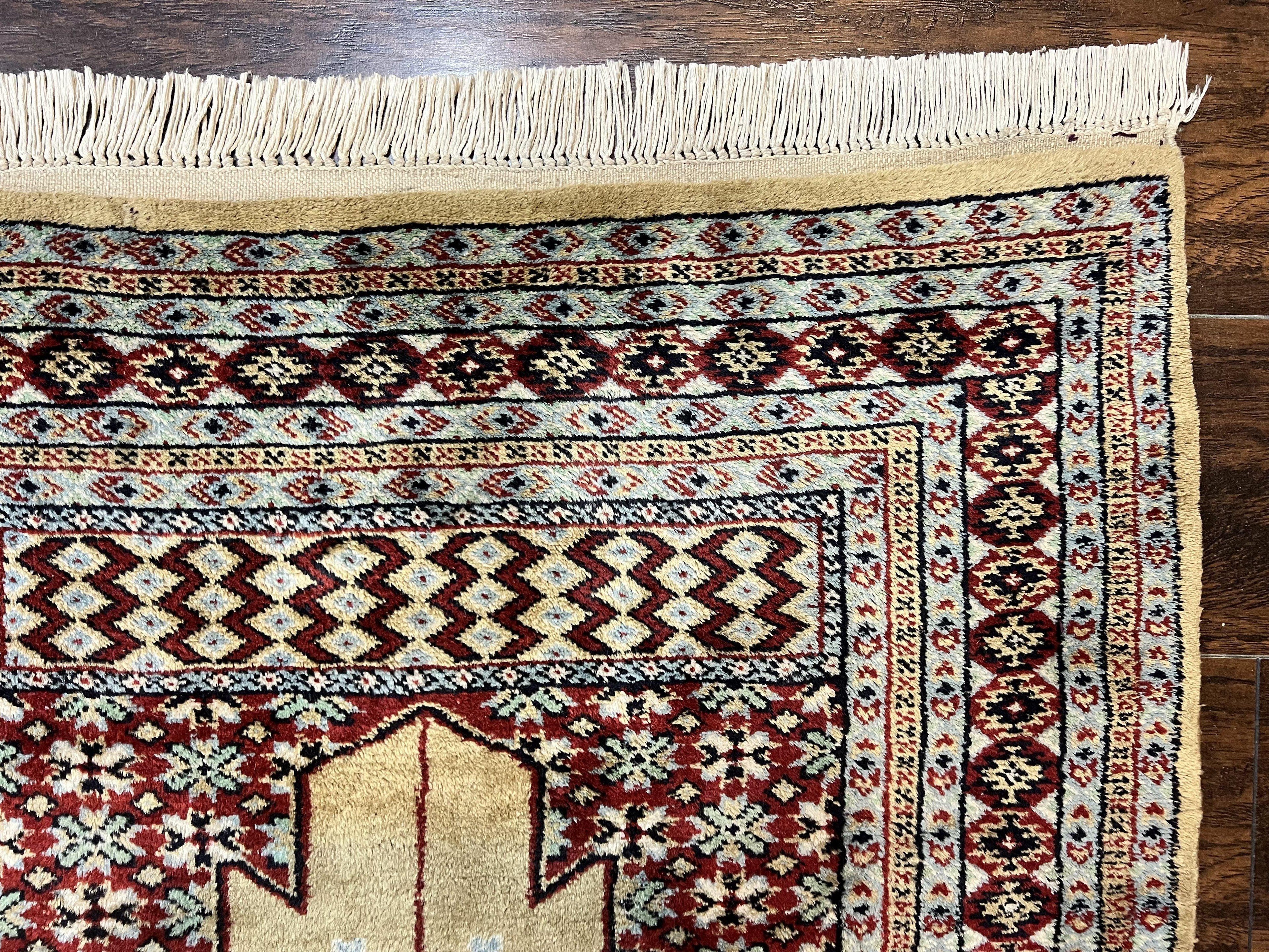 Bokhara Prayer Rug 3x5, Pakistani Turkoman Carpet, Tan, Handmade Vintage Wool Carpet
