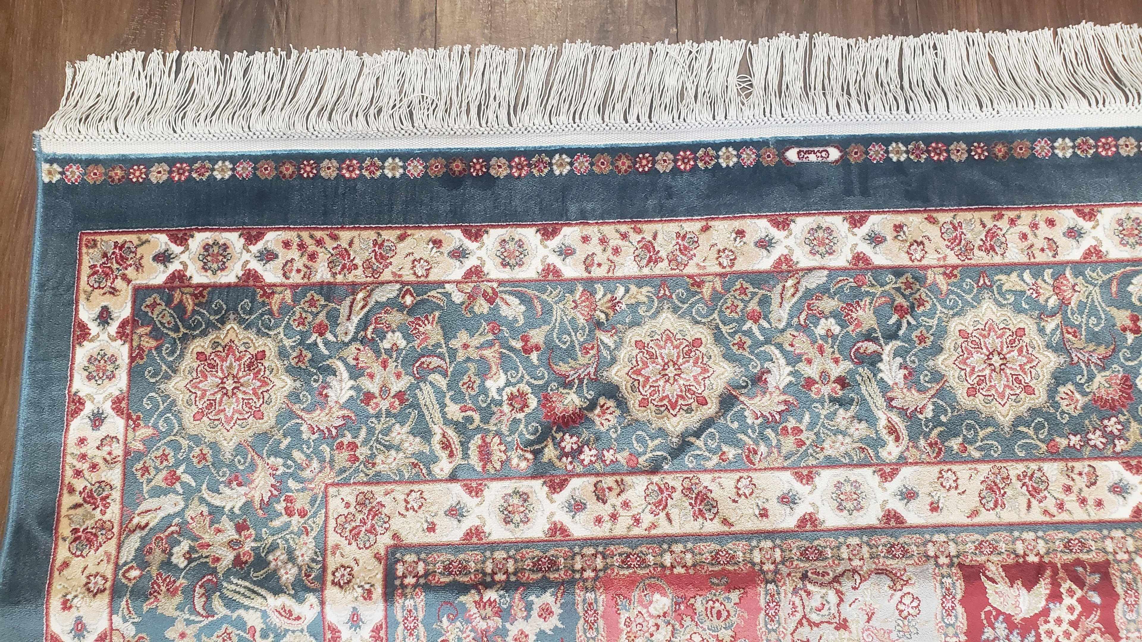 Silk Carpet 4x6 Blue, Panel Design, Four Seasons Pattern, Super Fine & Soft, Bamboo Silk, 4 x 6 Oriental Area Rug, High Quality, New Rug