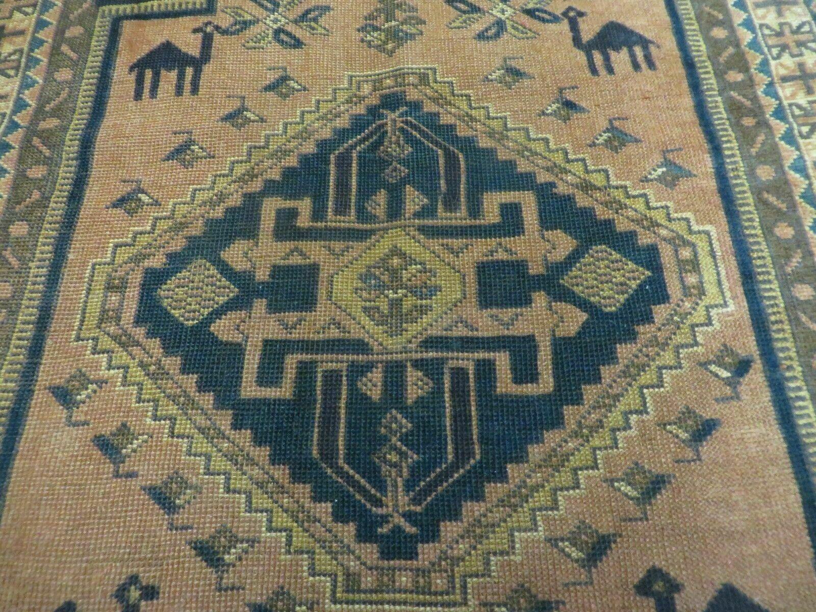4' X 6' Antique Handmade Turkish Anatolian Wool Rug Camel Vegetable Dyes