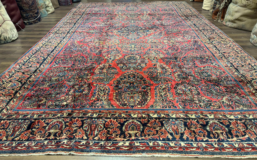 Palace Size Persian Sarouk Rug 10x16, Rare Size, Red, Large Antique Persian Carpet