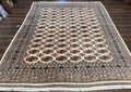 Pakistani Bokhara Rug 8x10, Wool Turkoman Carpet, Ivory/Cream