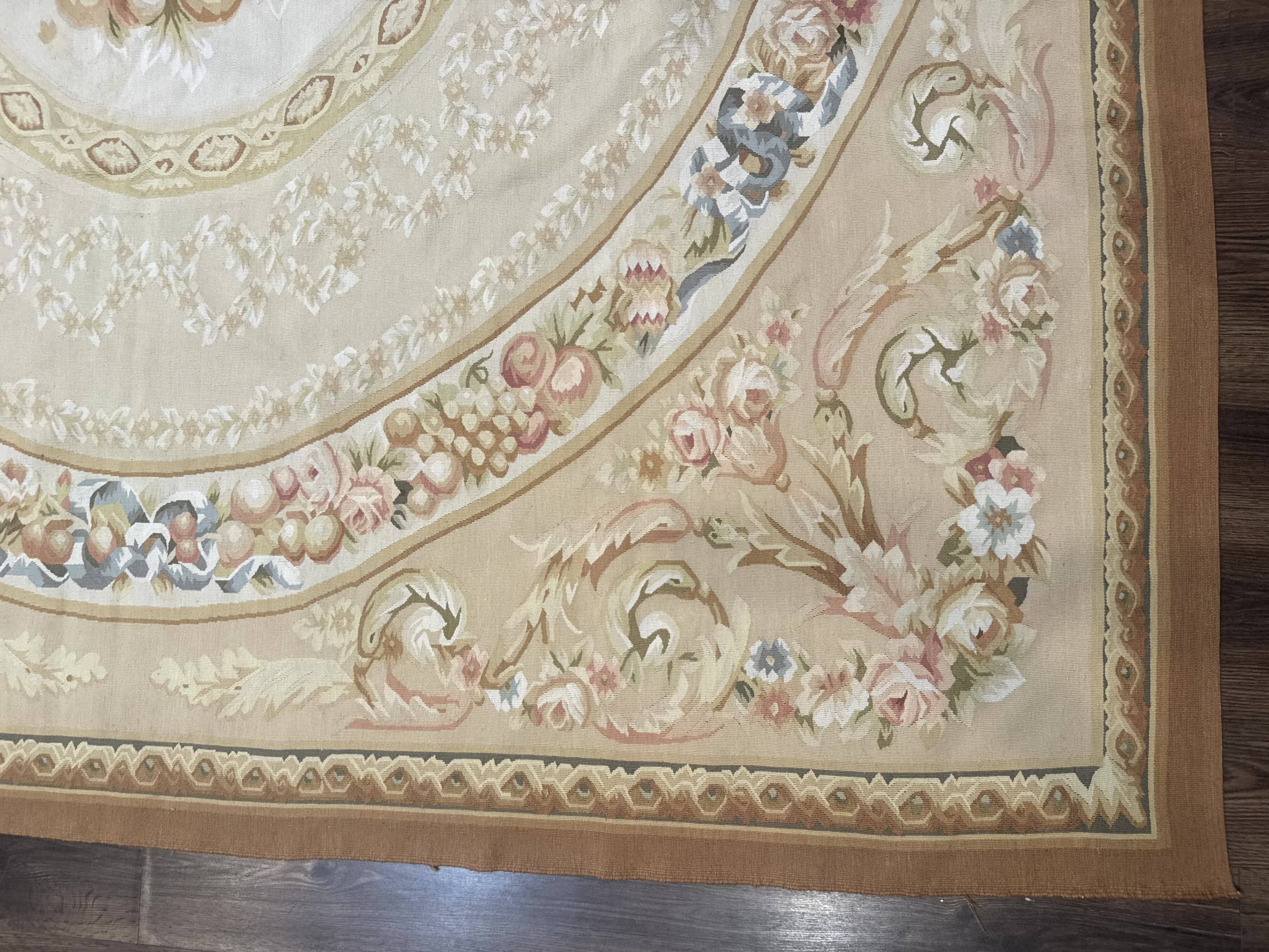 Aubusson Rug 9x12, French European Design, Floral, Elegant