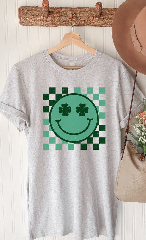 Checker Clover Smiley St Patrick PLUS Graphic Tee T-Shirt