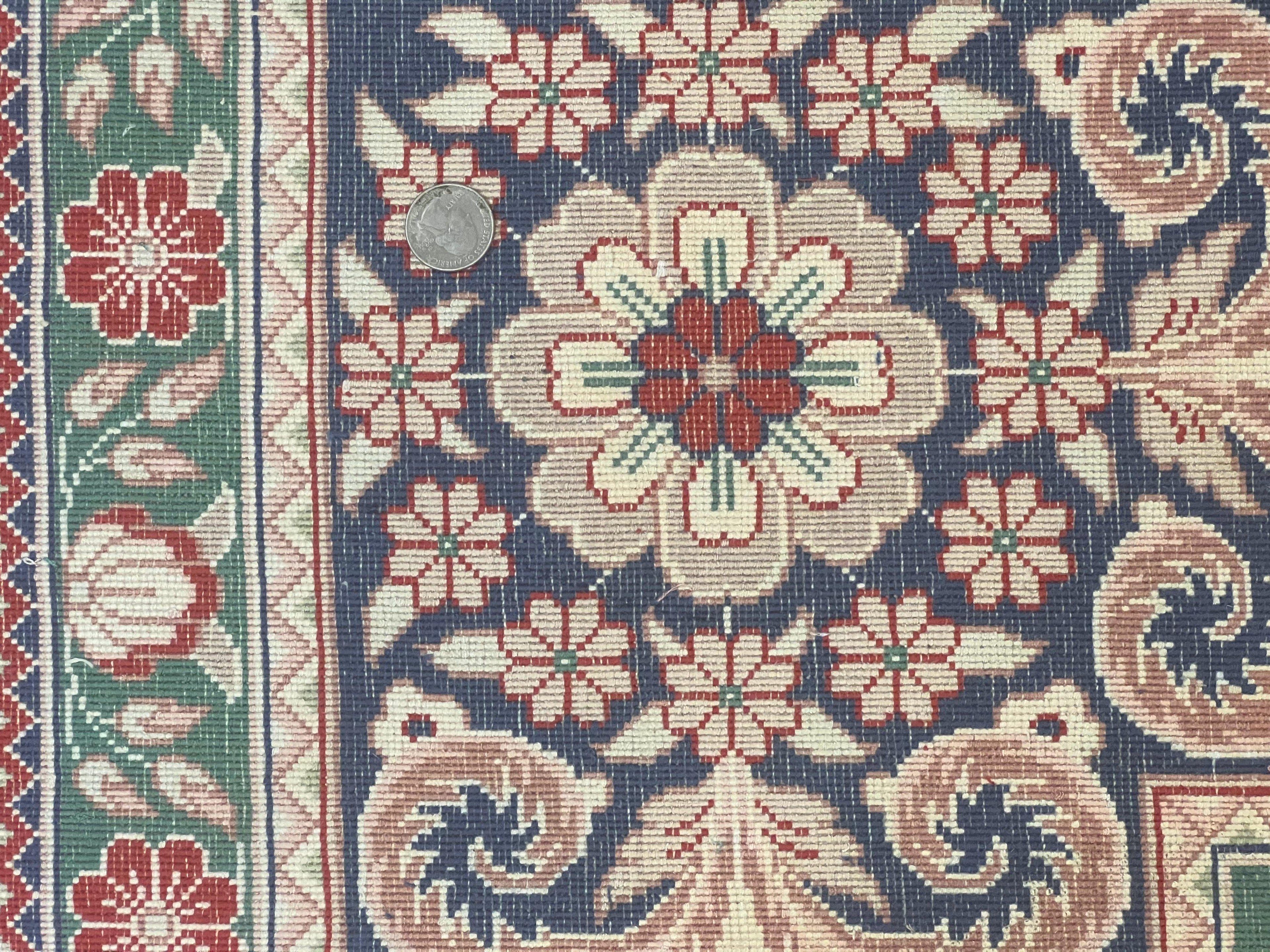 Silk Sino Persian Rug 9x12, Panel Design, Garden of Eden Pattern, Fine 200 KPSI, Hand Knotted Room Sized Silk Carpet, Vintage