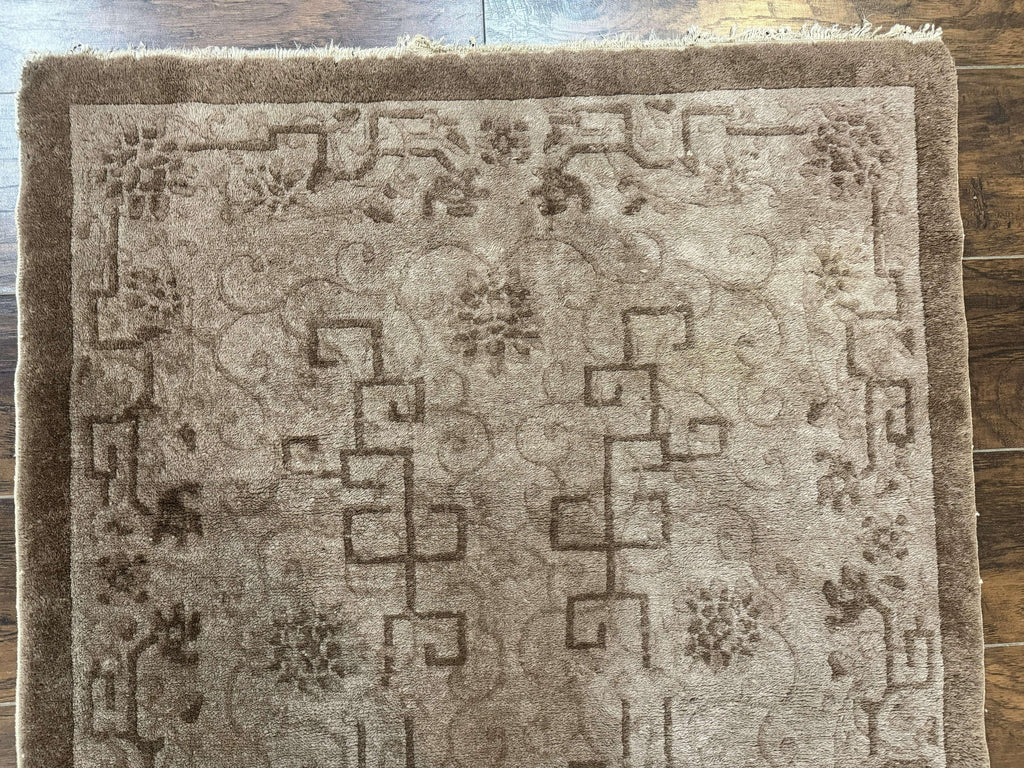 Antique Chinese Fette Rug 3x6, Taupe, Handmade Wool Chinese Carpet