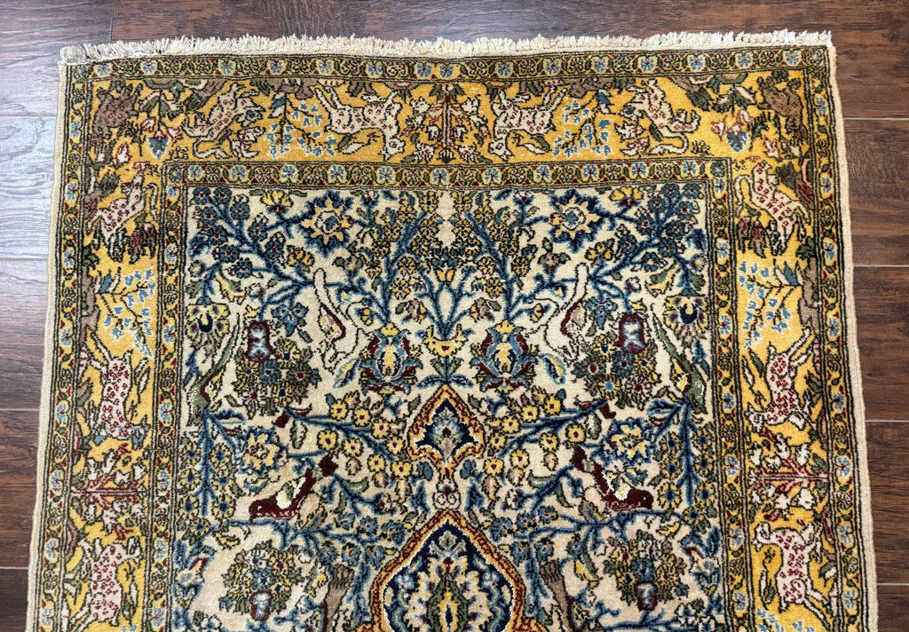 Persian Qum Tree of Life Rug 3.5 x 5.5, Animal Pictorials, Kork Wool with Silk Highlights
