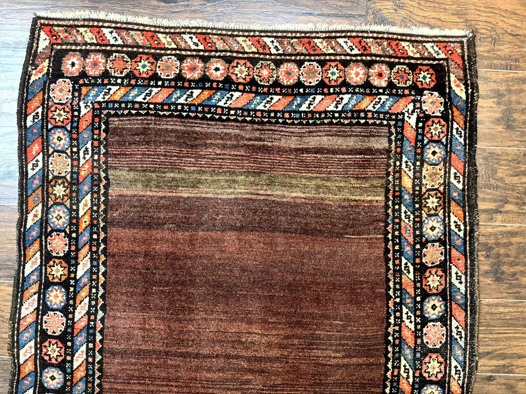 Antique Persian Rug 4x7, Sarab Tribal Wool Carpet, Brown and Multicolor, Handmade Wide Runner Rug 4 x 7, Open Field, Rainbow Border