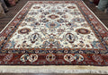 Indo Chinese Wool Rug 9x12, Ivory and Rust Red, Dragon Motifs