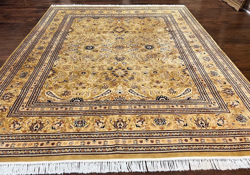 Pak Persian Rug 8x10, Wool Hand Knotted Vintage Carpet, Safavieh Rug, Gold Tan, 270 KPSI