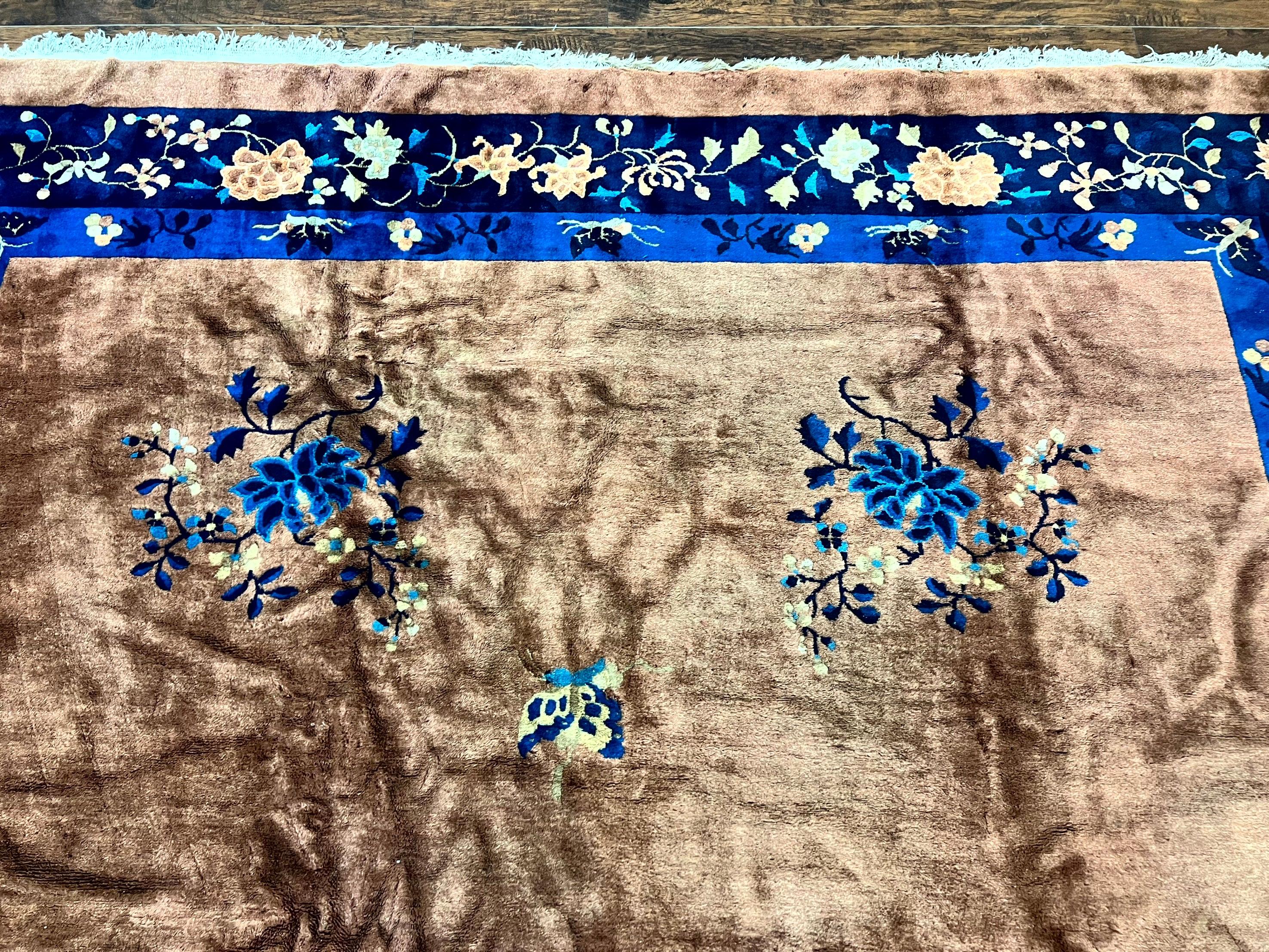 Antique Chinese Wool Rug 9x12, Large Peking Carpet, Handmade, Nichols Rug