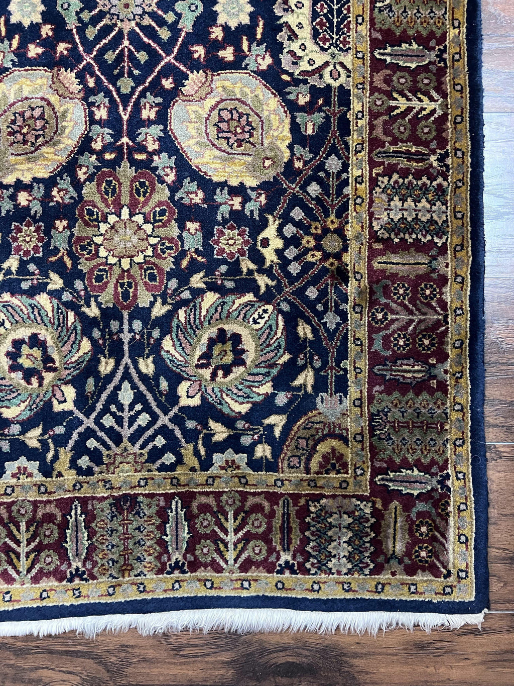 Indo Persian Runner 2.8 x 18, Long Skinny Hallway Wool Runner Rug, Hand Knotted Vintage Floral Allover Traditional Runner Dark Blue Burgundy