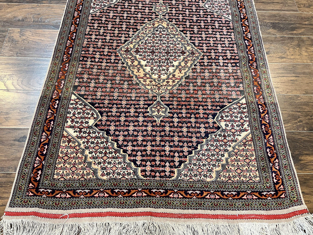 Afghan Rug 4x5, Wool with Silk Highlights, Very Fine Hand Knotted Vintage Oriental Carpet, Herati Pattern, Persian Rug, Bidjar Rug, 400 KPSI