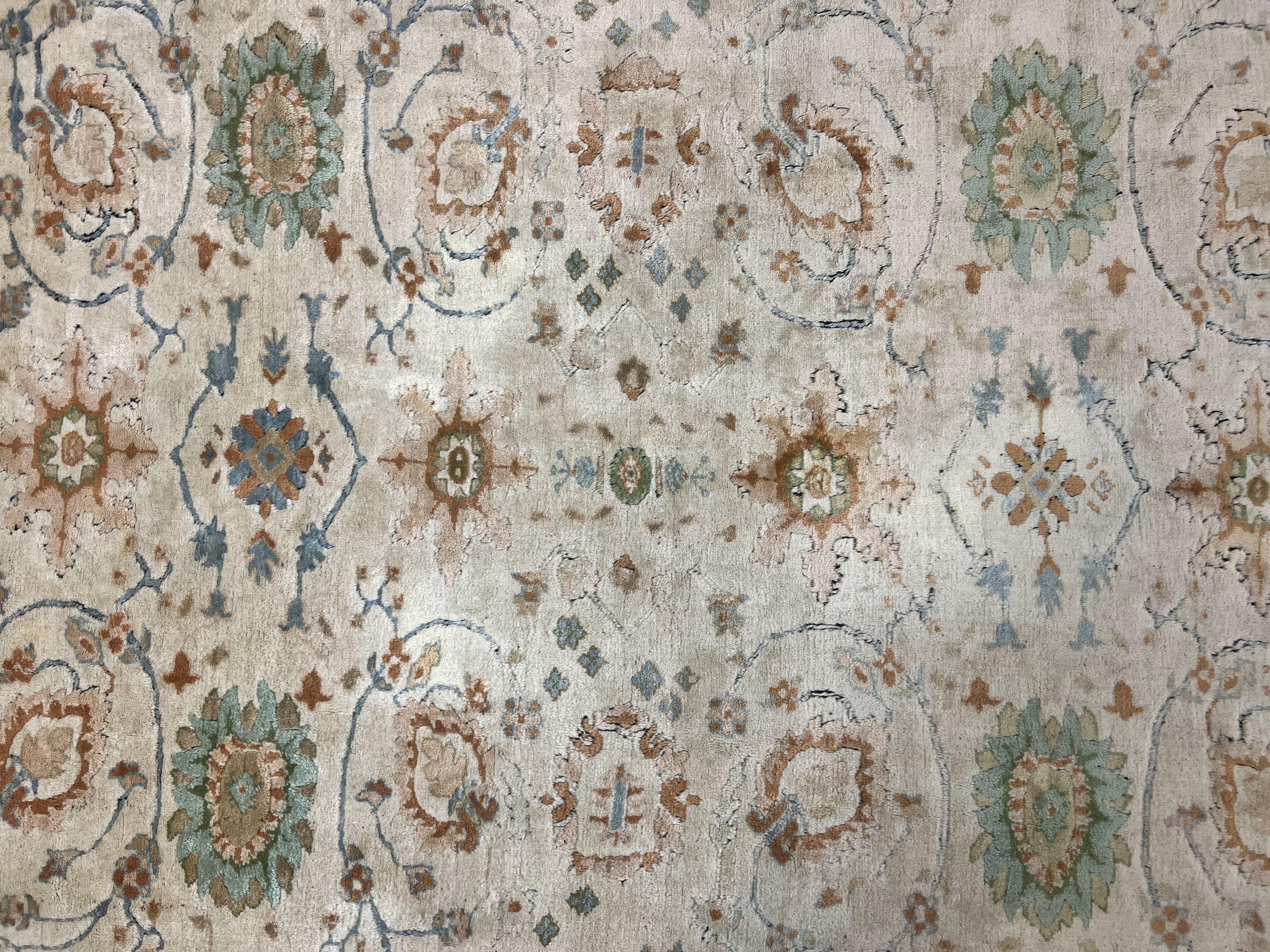 Turkish Oushak Rug 9x10, Farmhouse Rug, Beige & Light Blue