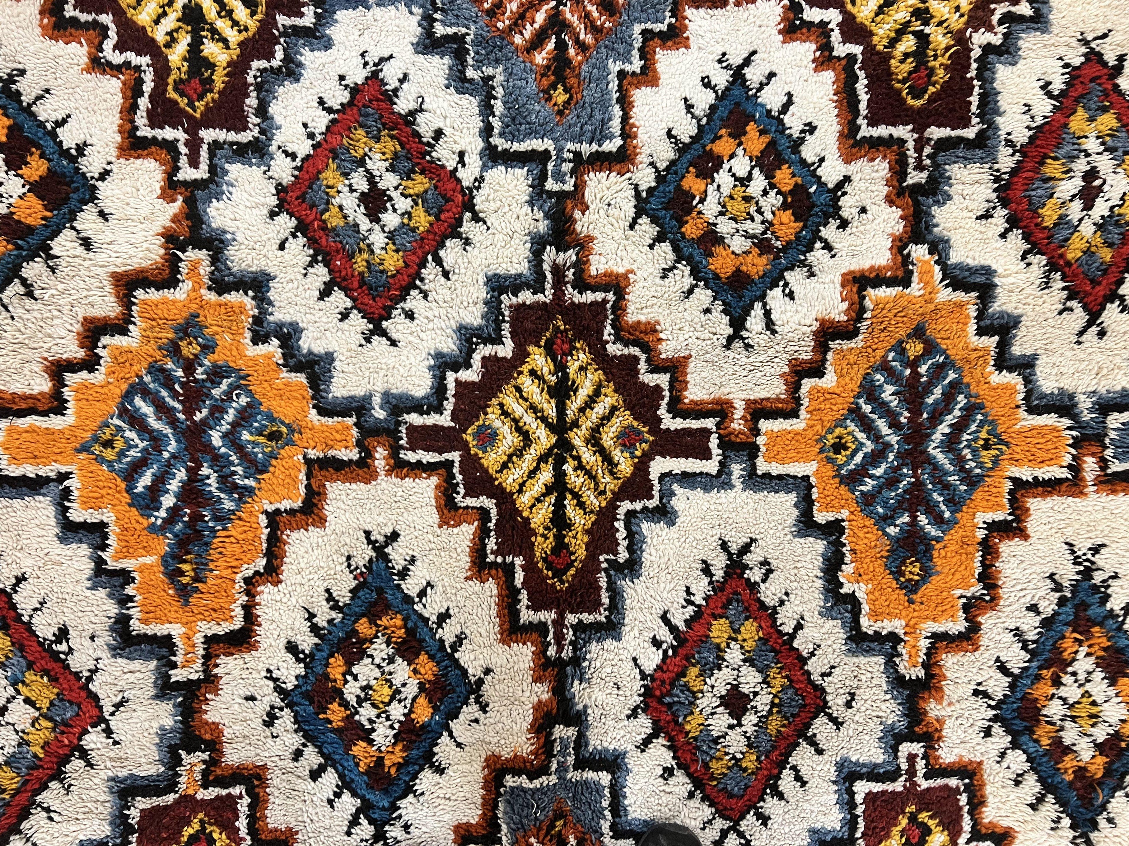 Moroccan Rug 5.9 x 7.6, Colorful Geometric Panel, Soft Wool, Handmade, Multicolor, Vintage Moroccan Carpet, Berber Rug, Rabat Rug