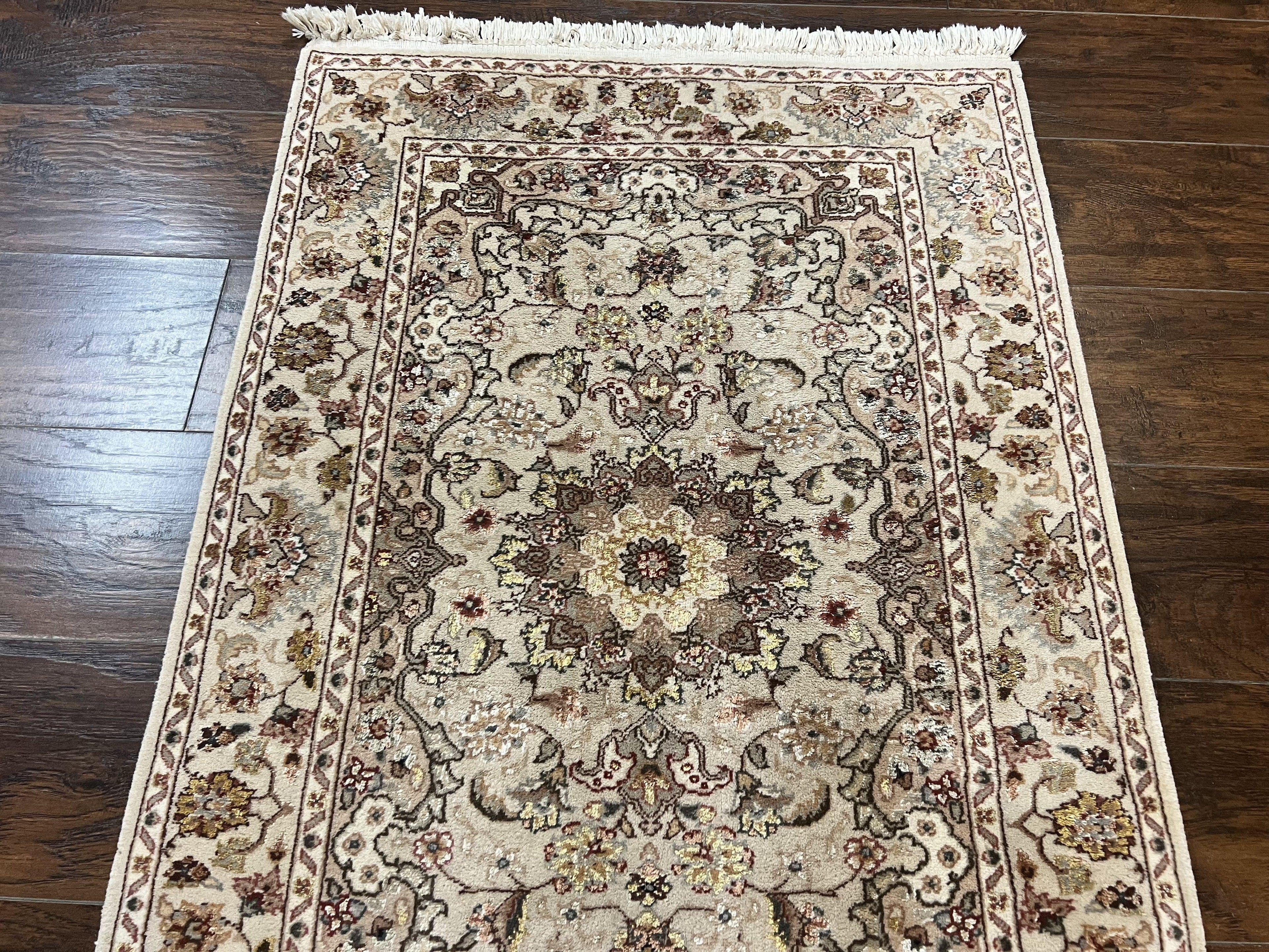 Sino Persian Rug 2.5 x 4, Hand Knotted Oriental Carpet, Small Persian Rug, Floral Medallion, Wool, Vintage