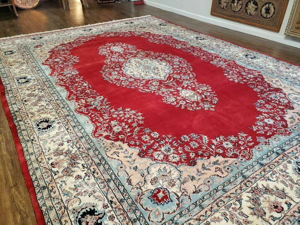 9' X 12' Vintage Handmade India Medallion Wool Rug Vegetable Dyes Nice Red