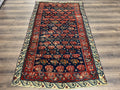 Antique Seychour Rug 4x7, Collectible Kuba Caucasian Carpet, Wool Handmade, Red Navy Blue Cream, Repeated Allover Motif, Early 20th Century